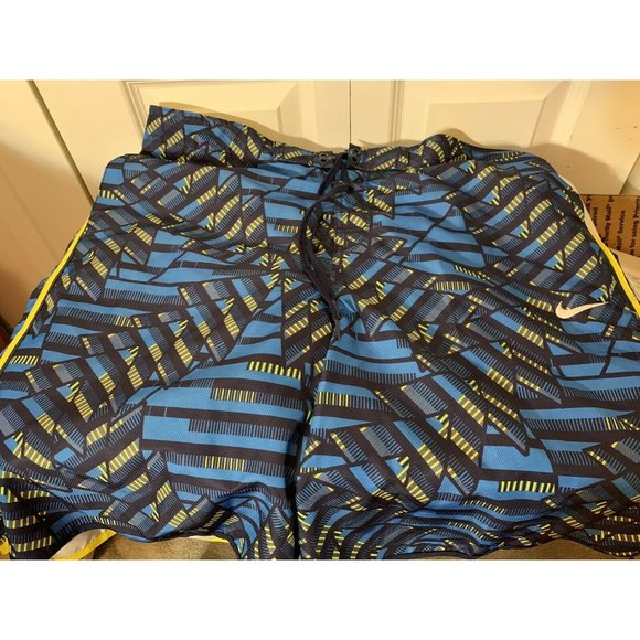 Vintage 90s Nike Swoosh All Over Print Swim‎ Trunk Shorts Size XXL Blue Yellow - Picture 4 of 5